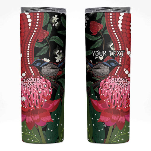 Personalised Australia Waratah With Superb Fairywren Skinny Tumbler Aboriginal Art