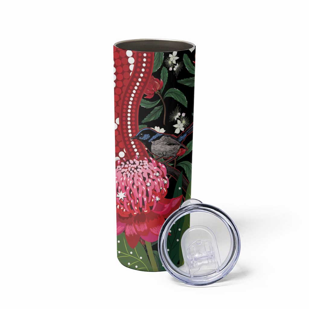 Personalised Australia Waratah With Superb Fairywren Skinny Tumbler Aboriginal Art