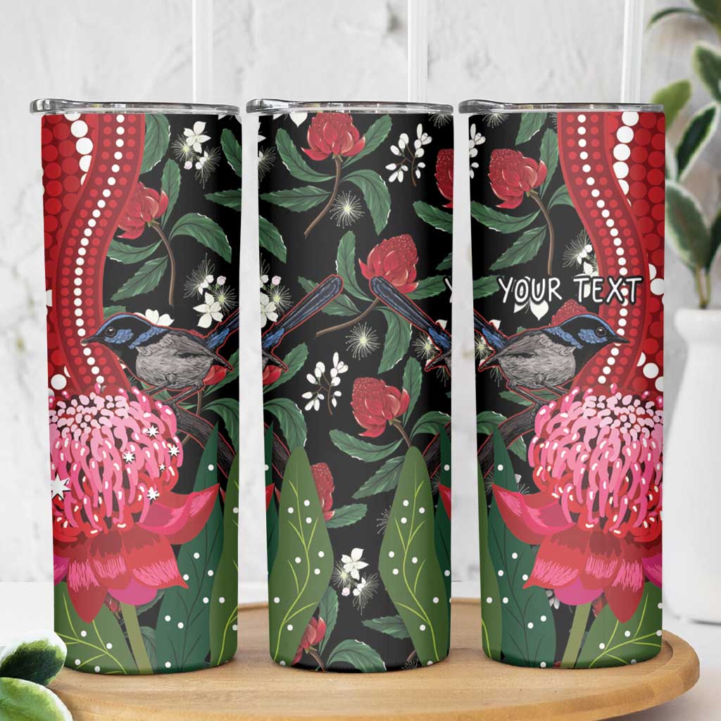 Personalised Australia Waratah With Superb Fairywren Skinny Tumbler Aboriginal Art