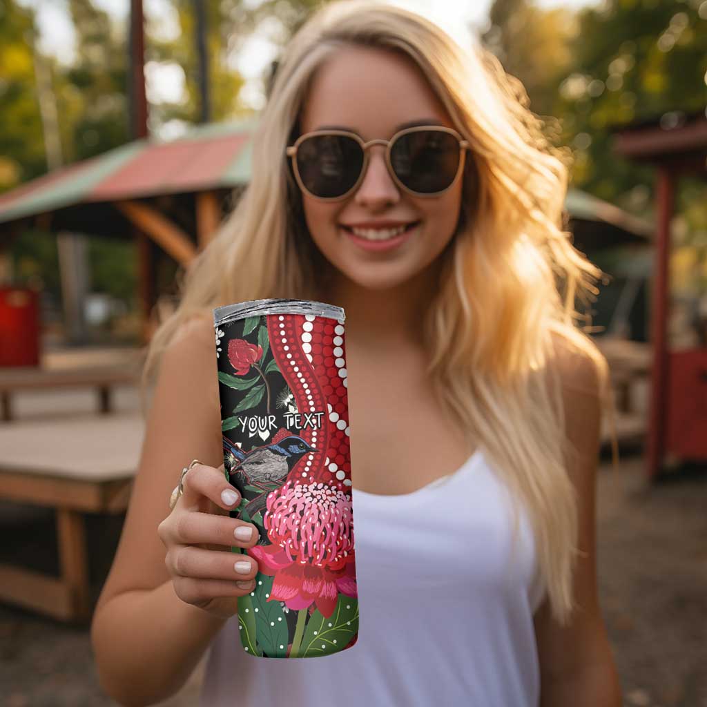 Personalised Australia Waratah With Superb Fairywren Skinny Tumbler Aboriginal Art