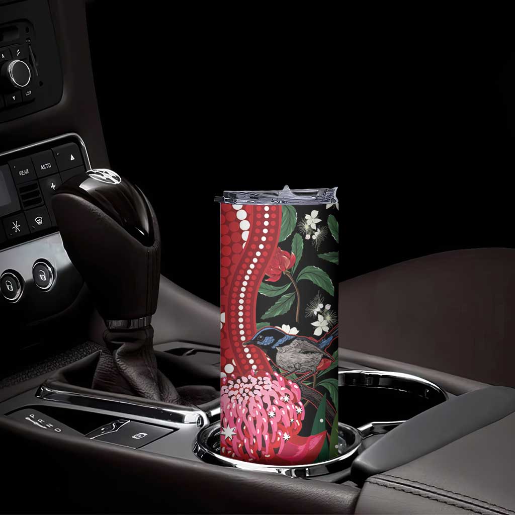 Personalised Australia Waratah With Superb Fairywren Skinny Tumbler Aboriginal Art