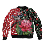 Personalised Australia Waratah And Superb Fairywren Sleeve Zip Bomber Jacket Aboriginal Art
