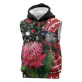 Personalised Australia Waratah And Superb Fairywren Sleeveless Hoodie Aboriginal Art - Aussie Hoodie