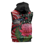 Personalised Australia Waratah And Superb Fairywren Sleeveless Hoodie Aboriginal Art - Aussie Hoodie