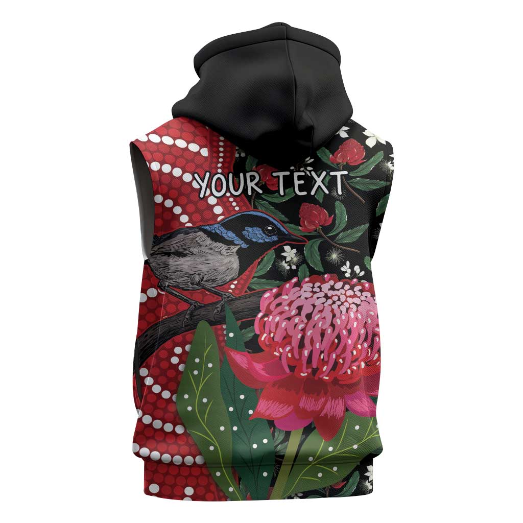 Personalised Australia Waratah And Superb Fairywren Sleeveless Zip Hoodie Aboriginal Art LT14