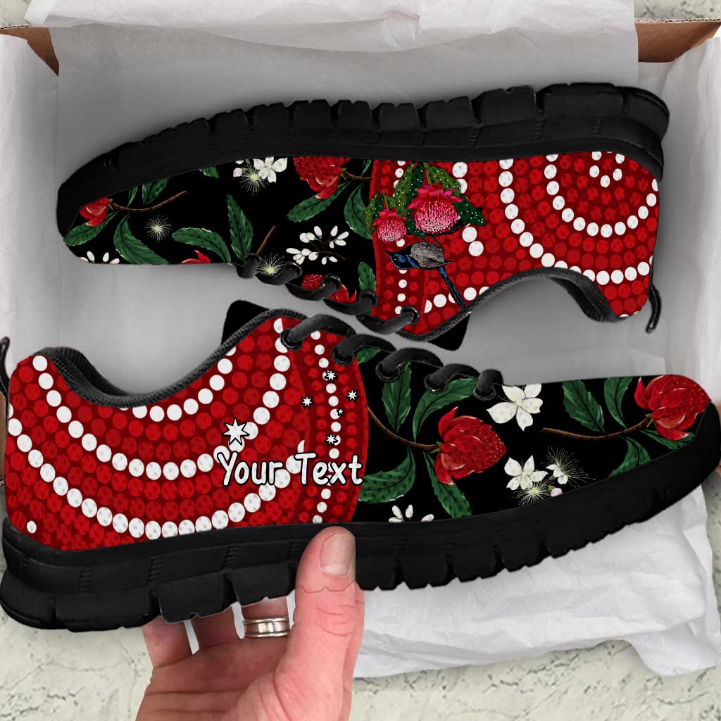Personalised Australia Waratah With Superb Fairywren Sneakers Aboriginal Art