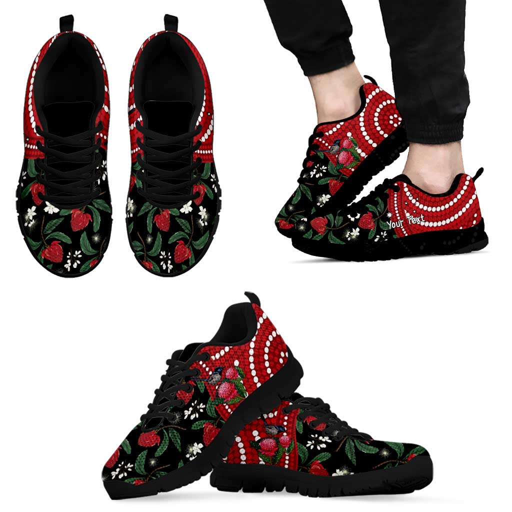Personalised Australia Waratah With Superb Fairywren Sneakers Aboriginal Art
