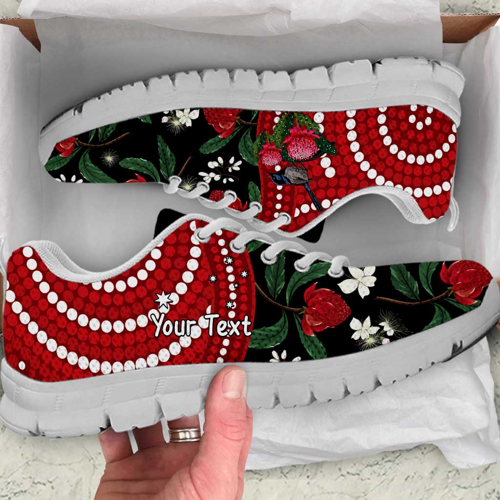 Personalised Australia Waratah With Superb Fairywren Sneakers Aboriginal Art