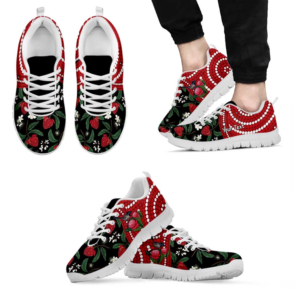 Personalised Australia Waratah With Superb Fairywren Sneakers Aboriginal Art