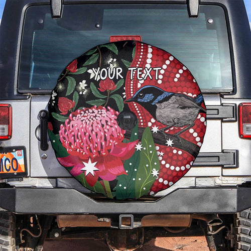 Personalised Australia Waratah And Superb Fairywren Spare Tire Cover Aboriginal Art