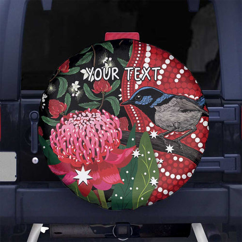 Personalised Australia Waratah And Superb Fairywren Spare Tire Cover Aboriginal Art