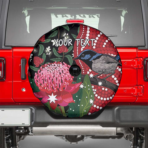 Personalised Australia Waratah And Superb Fairywren Spare Tire Cover Aboriginal Art