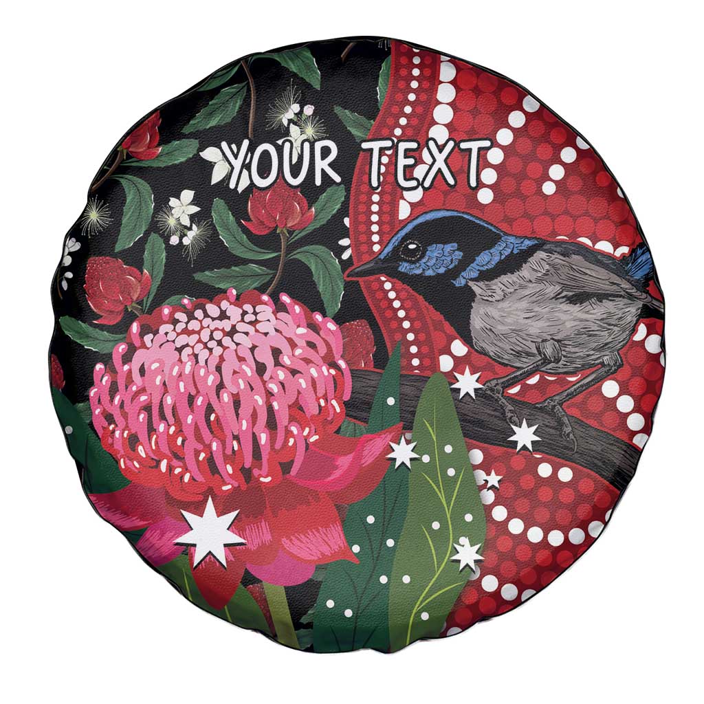 Personalised Australia Waratah And Superb Fairywren Spare Tire Cover Aboriginal Art