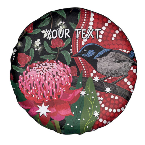 Personalised Australia Waratah And Superb Fairywren Spare Tire Cover Aboriginal Art