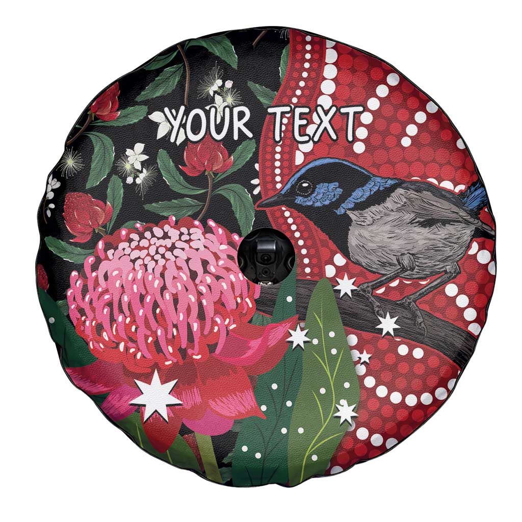 Personalised Australia Waratah And Superb Fairywren Spare Tire Cover Aboriginal Art