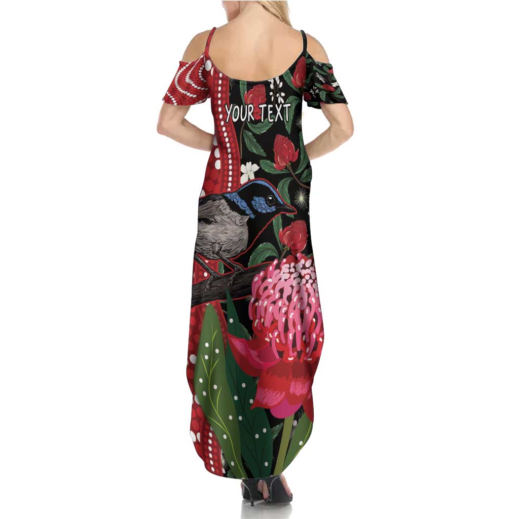 Personalised Australia Waratah And Superb Fairywren Summer Maxi Dress Aboriginal Art