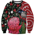 Personalised Australia Waratah And Superb Fairywren Sweatshirt Aboriginal Art
