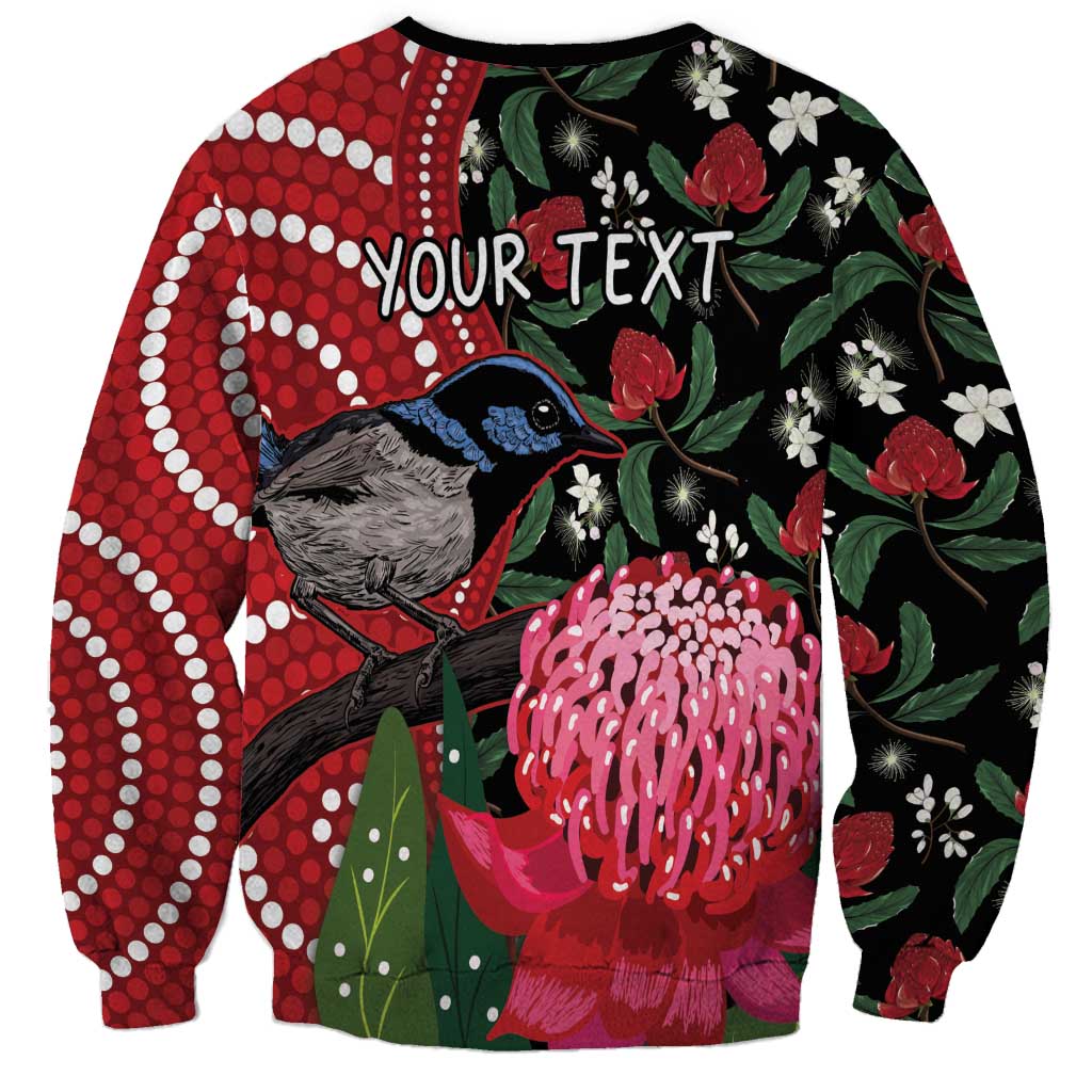 Personalised Australia Waratah And Superb Fairywren Sweatshirt Aboriginal Art