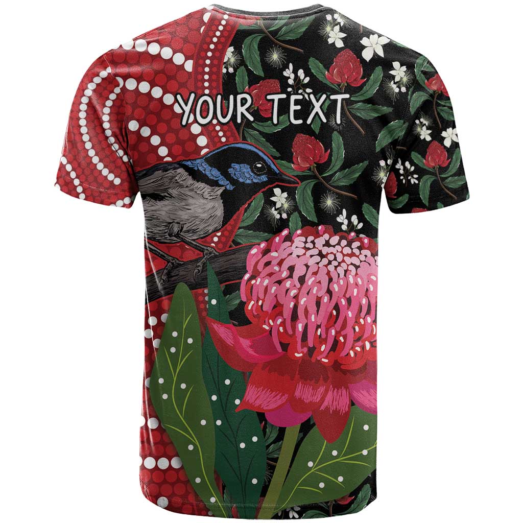 Personalised Australia Waratah And Superb Fairywren T Shirt Aboriginal Art