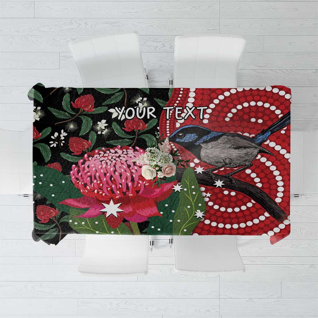 Personalised Australia Waratah And Superb Fairywren Tablecloth Aboriginal Art