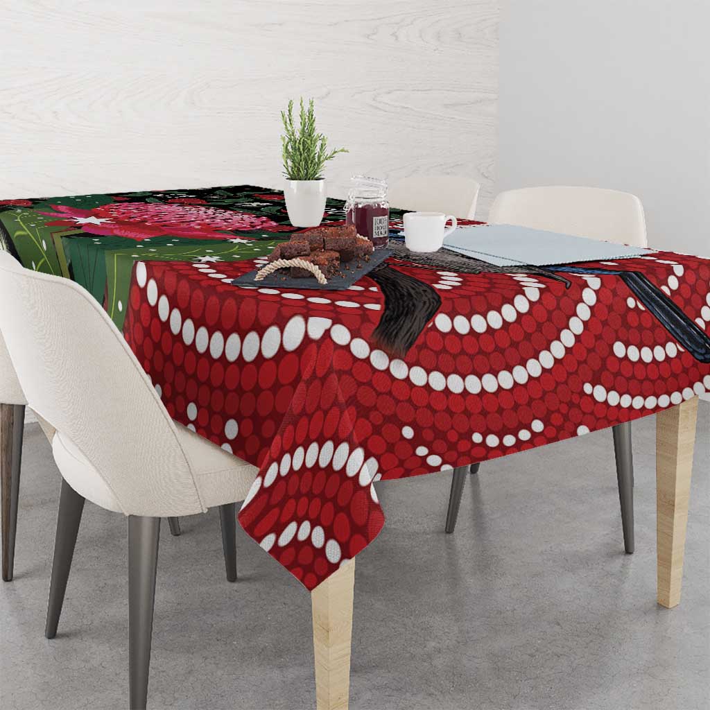 Personalised Australia Waratah And Superb Fairywren Tablecloth Aboriginal Art