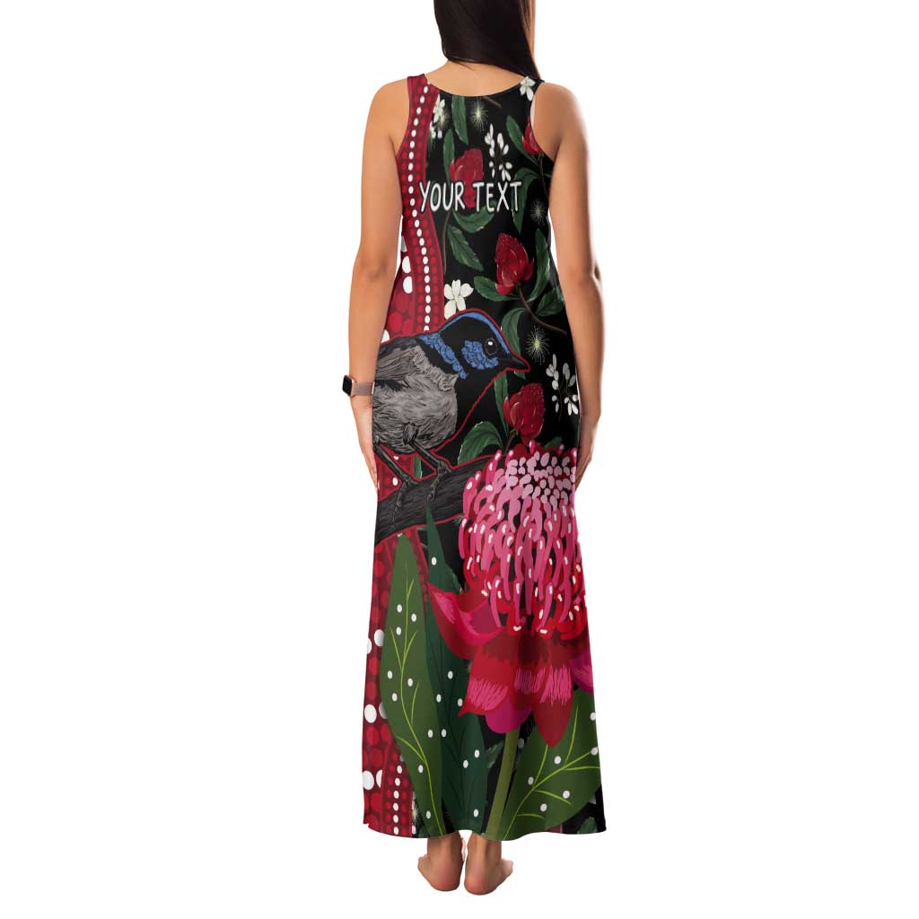 Personalised Australia Waratah And Superb Fairywren Tank Maxi Dress Aboriginal Art