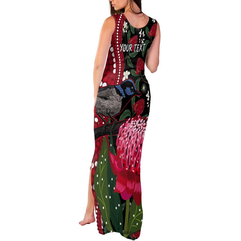 Personalised Australia Waratah And Superb Fairywren Tank Maxi Dress Aboriginal Art