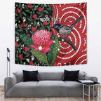 Personalised Australia Waratah And Superb Fairywren Tapestry Aboriginal Art