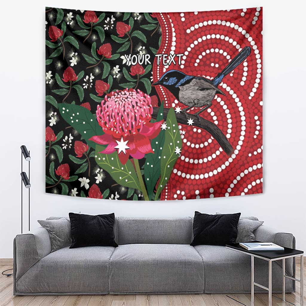 Personalised Australia Waratah And Superb Fairywren Tapestry Aboriginal Art