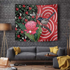 Personalised Australia Waratah And Superb Fairywren Tapestry Aboriginal Art