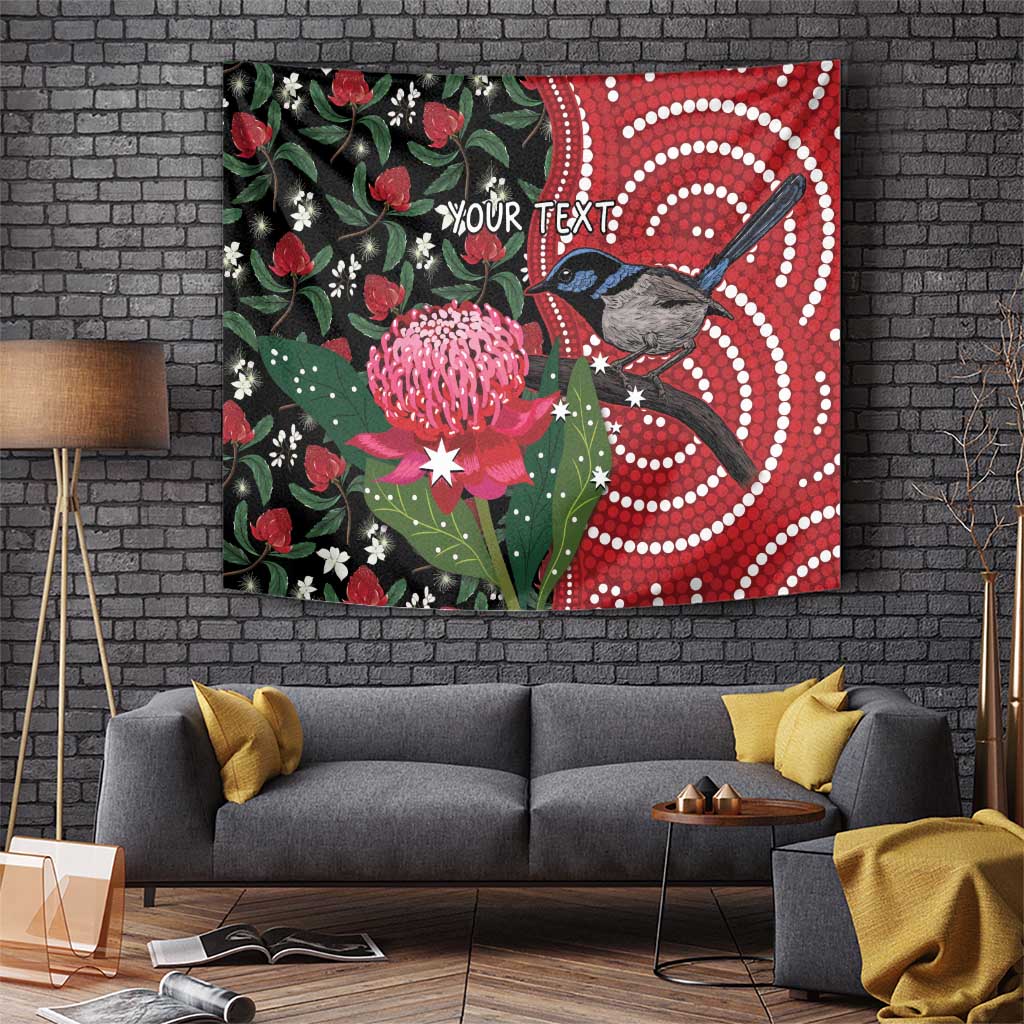 Personalised Australia Waratah And Superb Fairywren Tapestry Aboriginal Art