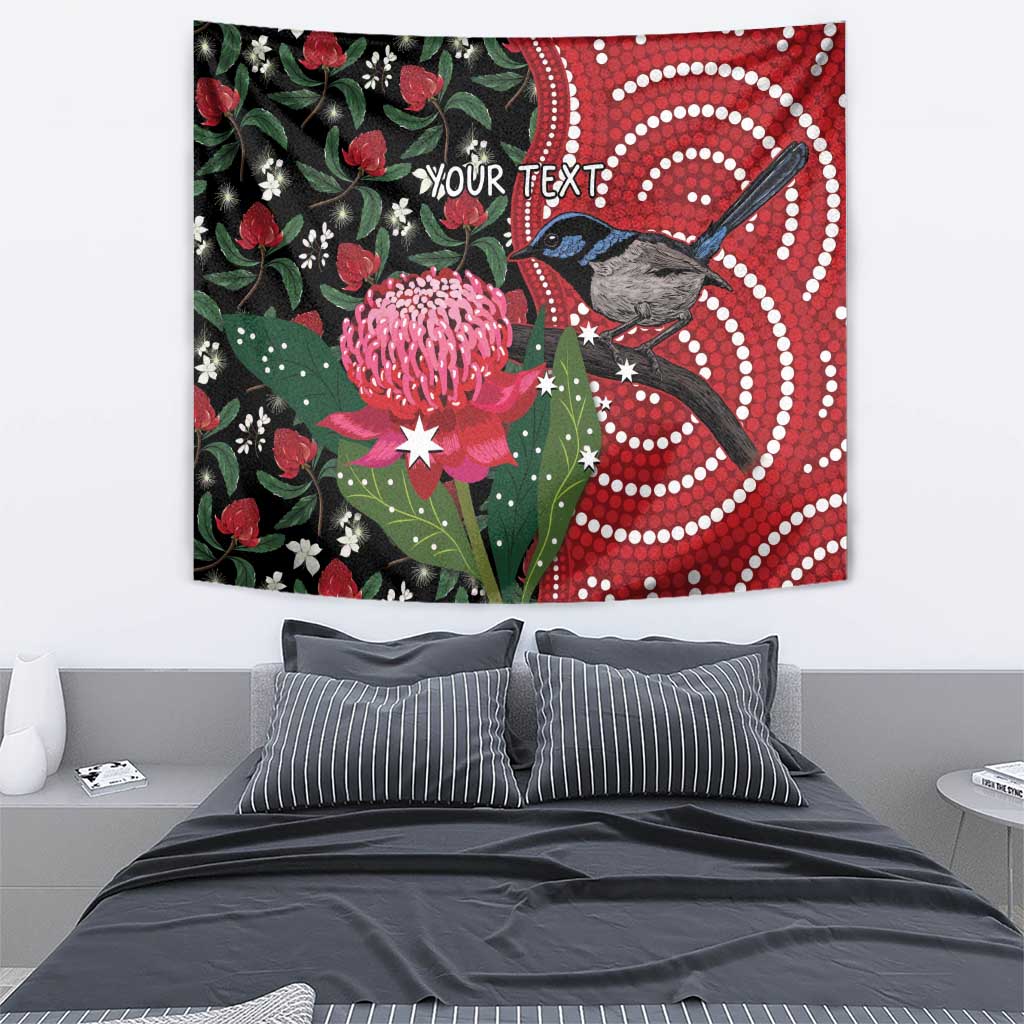 Personalised Australia Waratah And Superb Fairywren Tapestry Aboriginal Art
