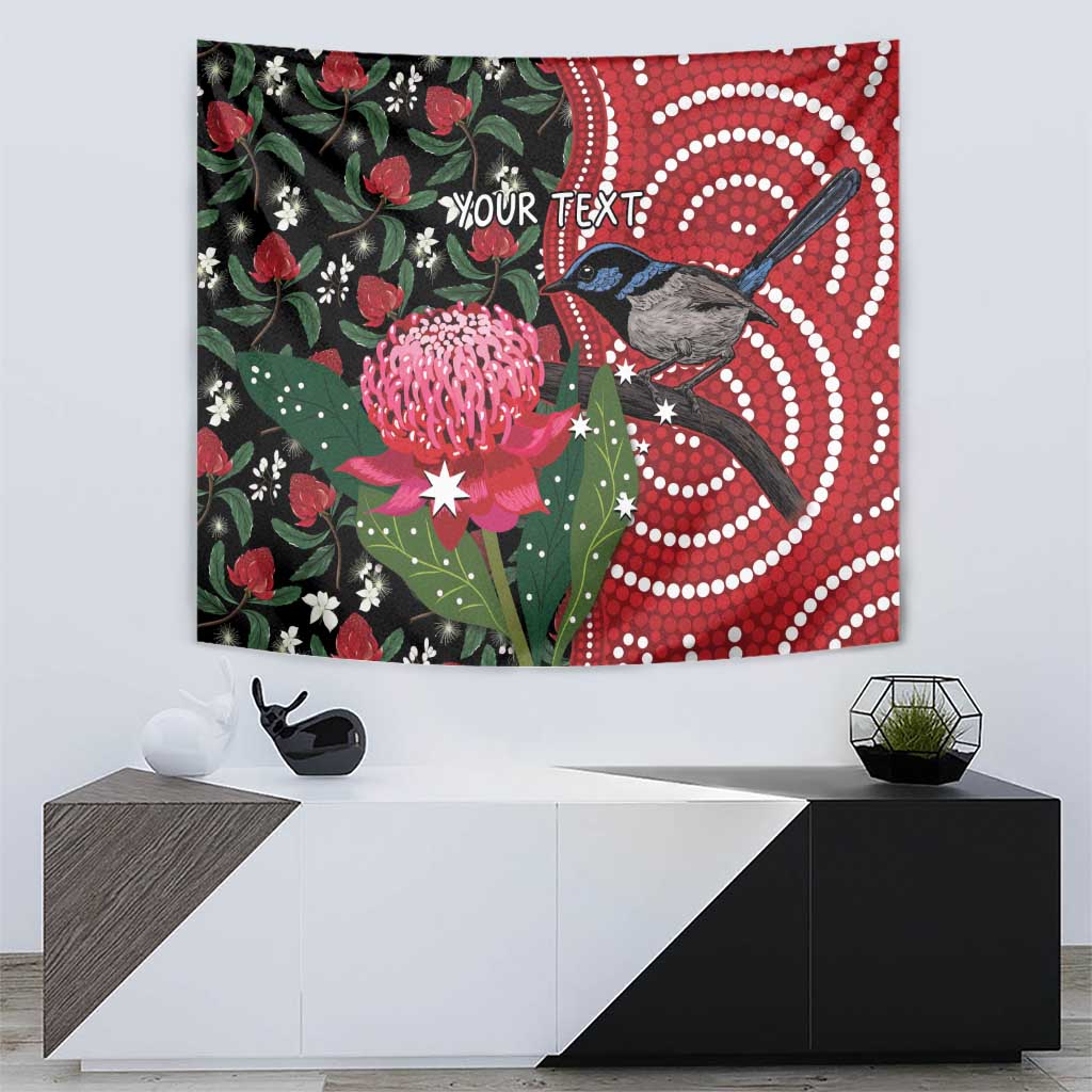 Personalised Australia Waratah And Superb Fairywren Tapestry Aboriginal Art