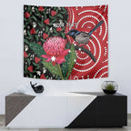 Personalised Australia Waratah And Superb Fairywren Tapestry Aboriginal Art