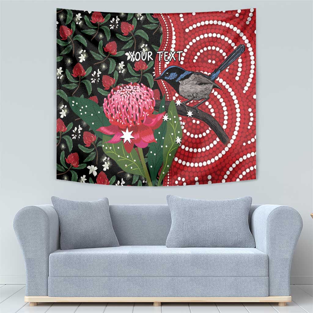Personalised Australia Waratah And Superb Fairywren Tapestry Aboriginal Art