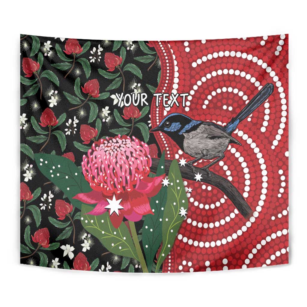 Personalised Australia Waratah And Superb Fairywren Tapestry Aboriginal Art