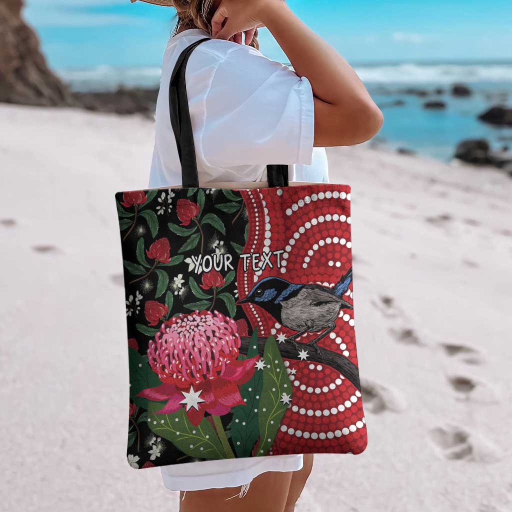 Personalised Australia Waratah And Superb Fairywren Tote Bag Aboriginal Art - Aussie Hoodie