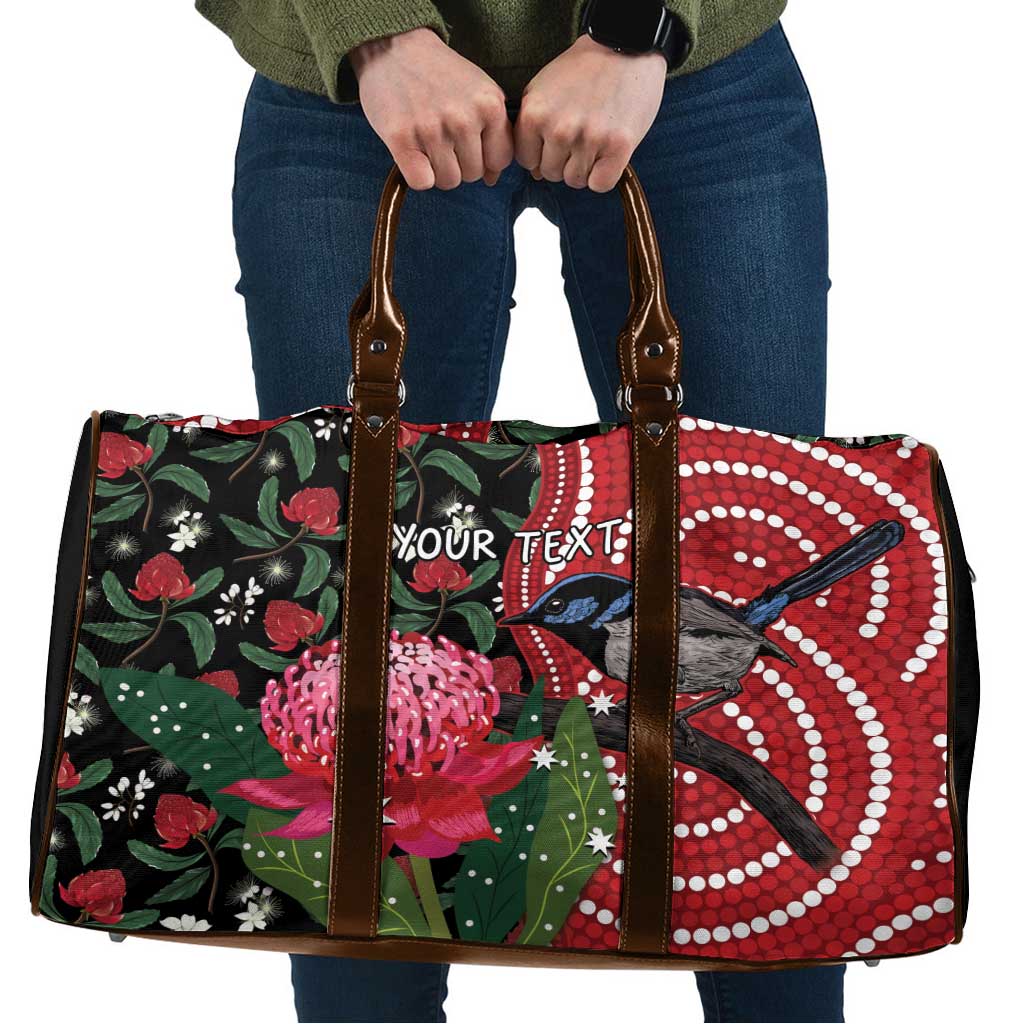 Personalised Australia Waratah And Superb Fairywren Travel Bag Aboriginal Art - Aussie Hoodie