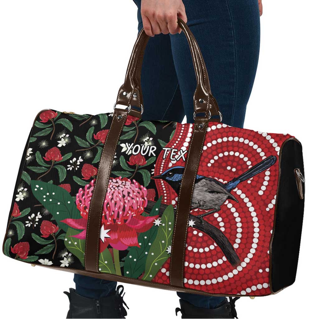 Personalised Australia Waratah And Superb Fairywren Travel Bag Aboriginal Art - Aussie Hoodie