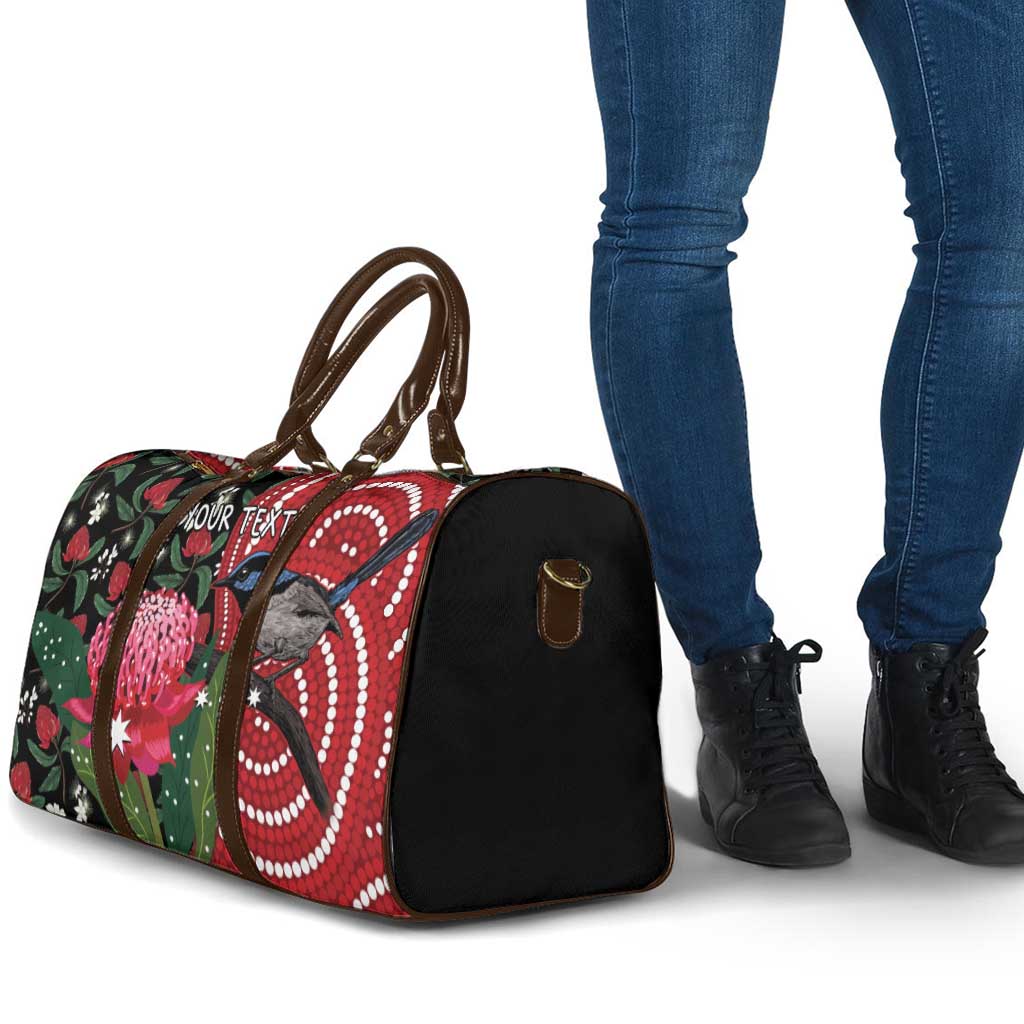 Personalised Australia Waratah And Superb Fairywren Travel Bag Aboriginal Art - Aussie Hoodie