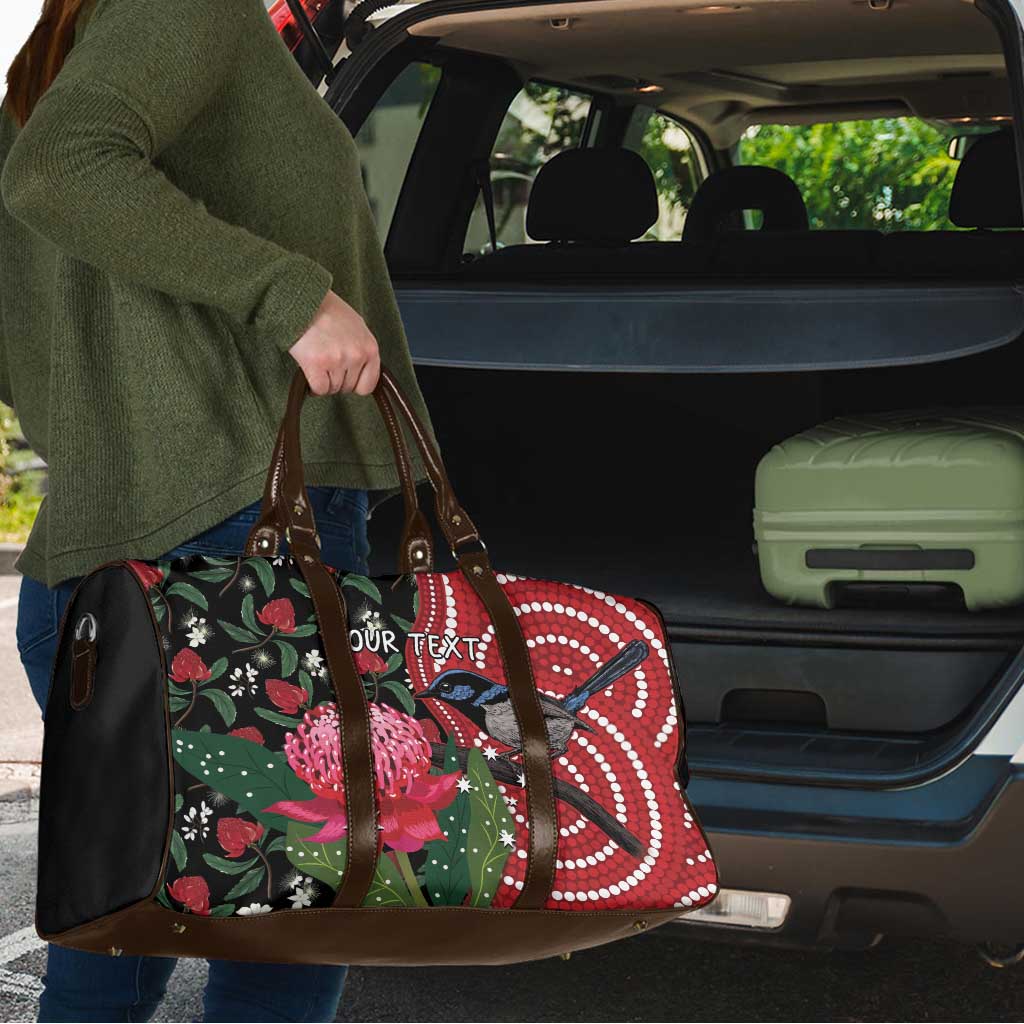 Personalised Australia Waratah And Superb Fairywren Travel Bag Aboriginal Art - Aussie Hoodie