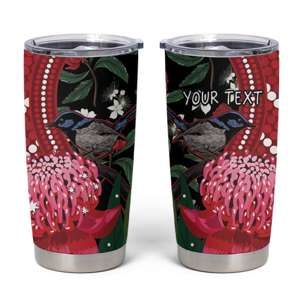 Personalised Australia Waratah With Superb Fairywren Tumbler Cup Aboriginal Art