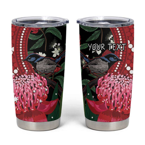 Personalised Australia Waratah With Superb Fairywren Tumbler Cup Aboriginal Art