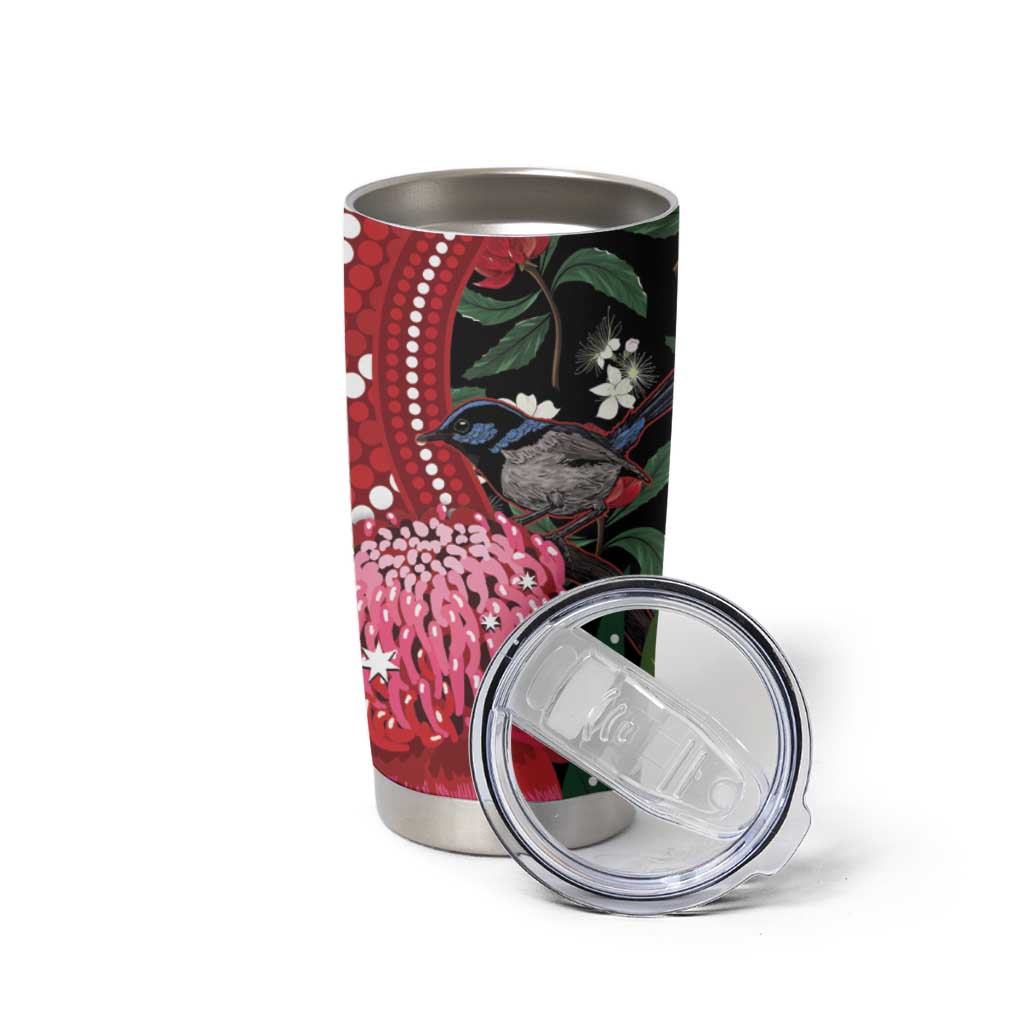 Personalised Australia Waratah With Superb Fairywren Tumbler Cup Aboriginal Art