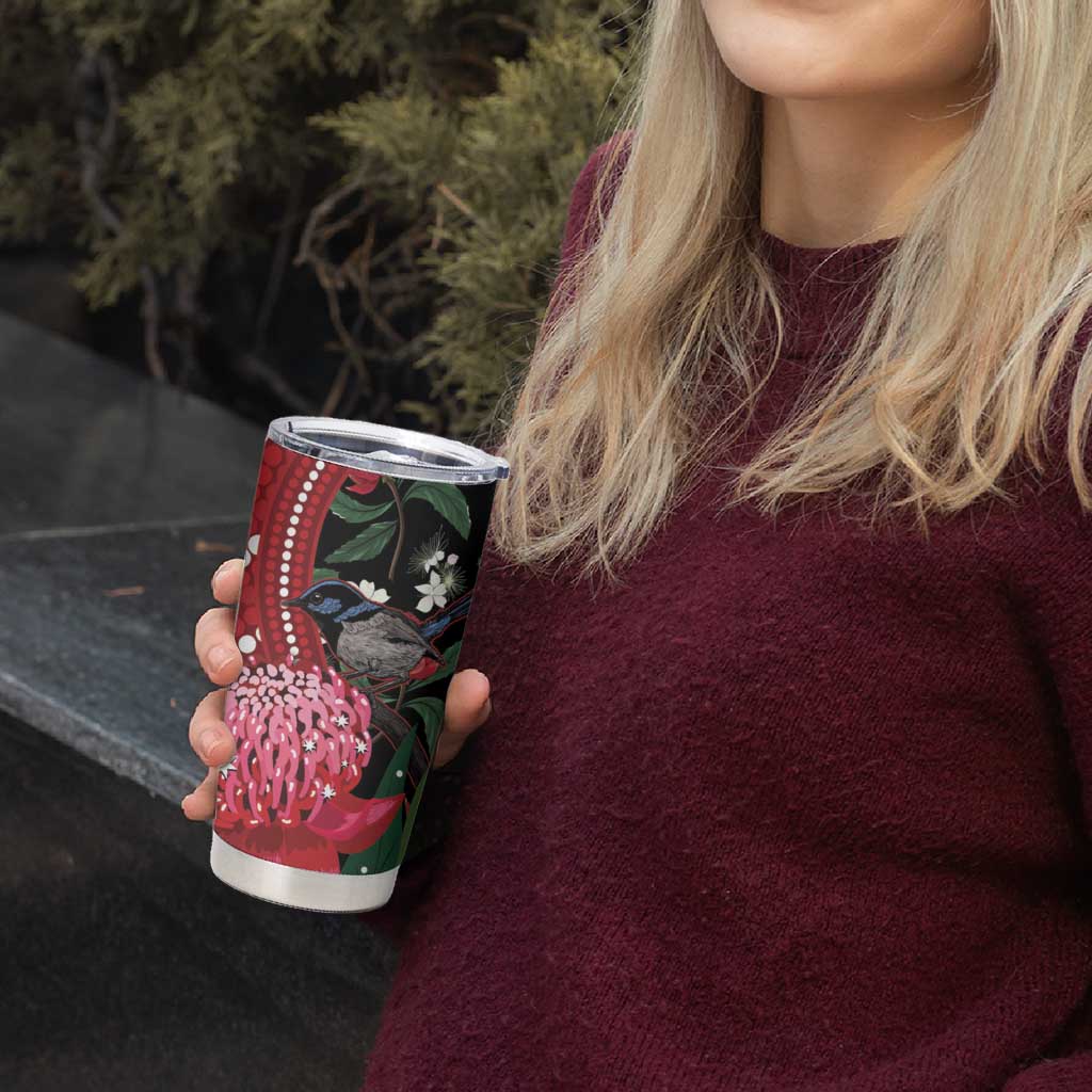 Personalised Australia Waratah With Superb Fairywren Tumbler Cup Aboriginal Art