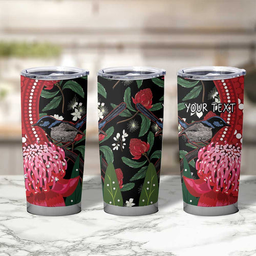 Personalised Australia Waratah With Superb Fairywren Tumbler Cup Aboriginal Art