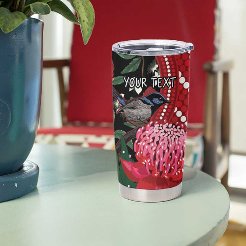 Personalised Australia Waratah With Superb Fairywren Tumbler Cup Aboriginal Art