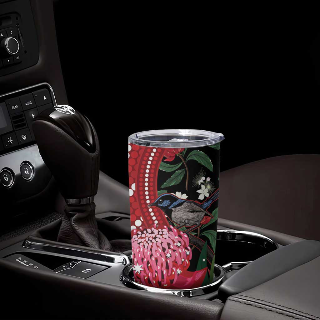 Personalised Australia Waratah With Superb Fairywren Tumbler Cup Aboriginal Art