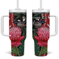 Personalised Australia Waratah With Superb Fairywren Tumbler With Handle Aboriginal Art