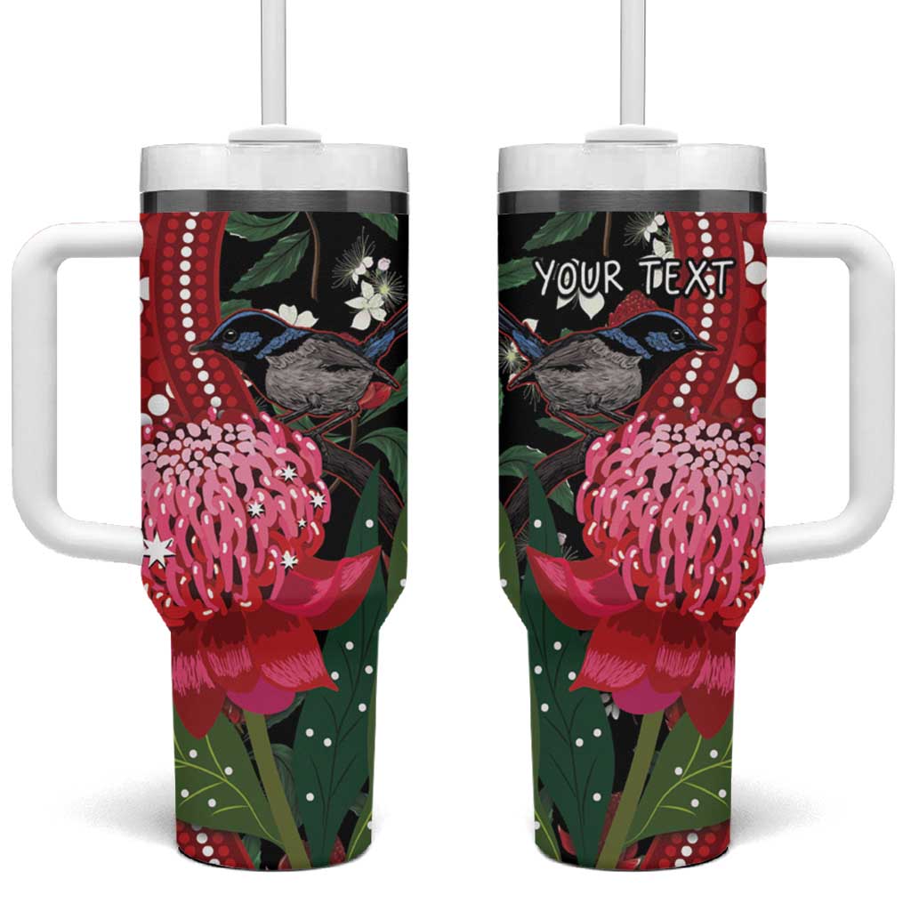 Personalised Australia Waratah With Superb Fairywren Tumbler With Handle Aboriginal Art